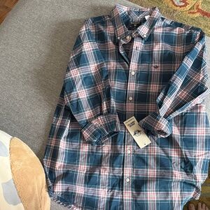 Dockers Navy and Pink Plaid Long-Sleeve Button-Down Shirt